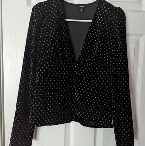 Express Velvet Silver Glitter Long Sleeves Blouse Top